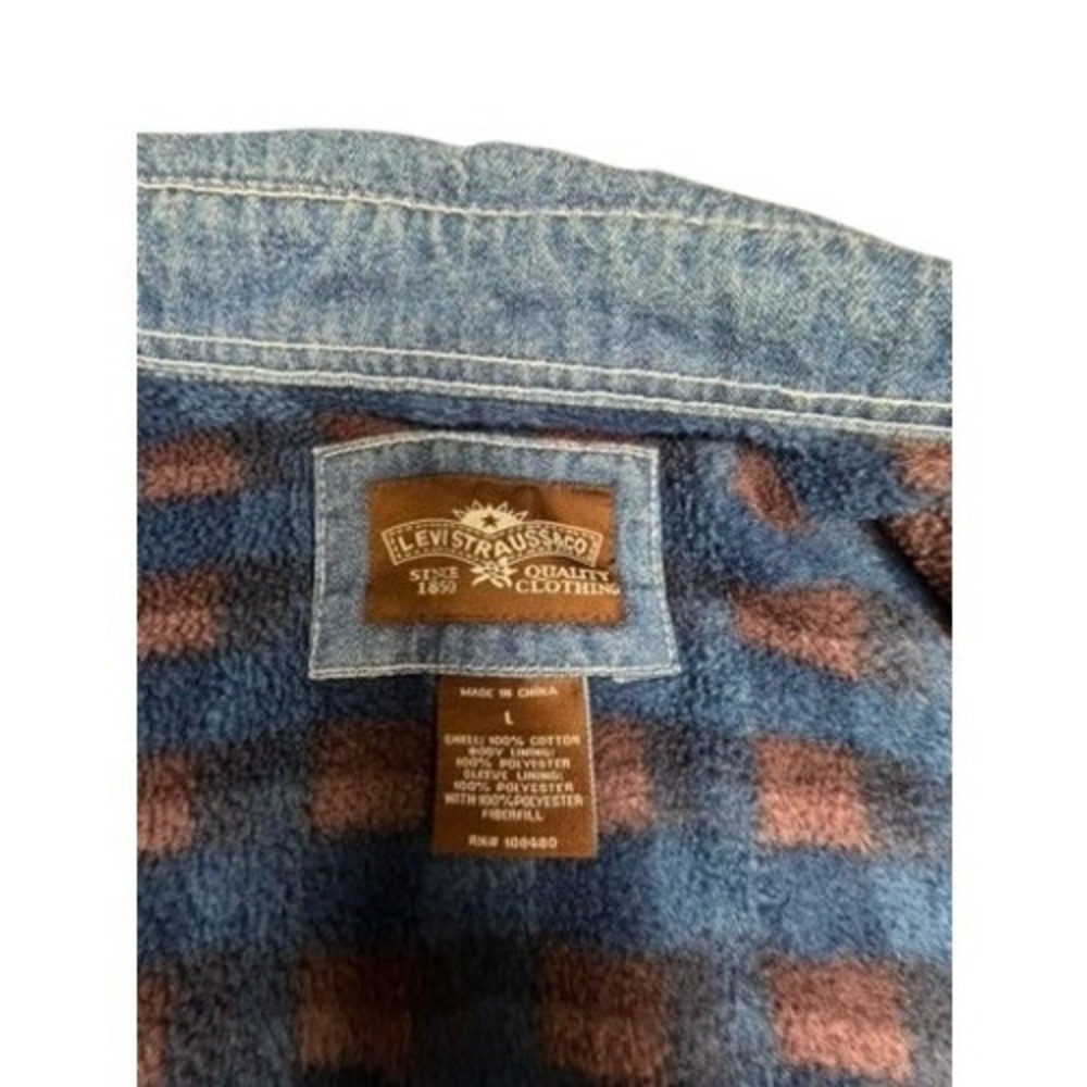 "Levi Strauss & Co" Mens Lined Denim Shirt Jacket Blue Plaid Fleece Workwear - Picture 4 of 13